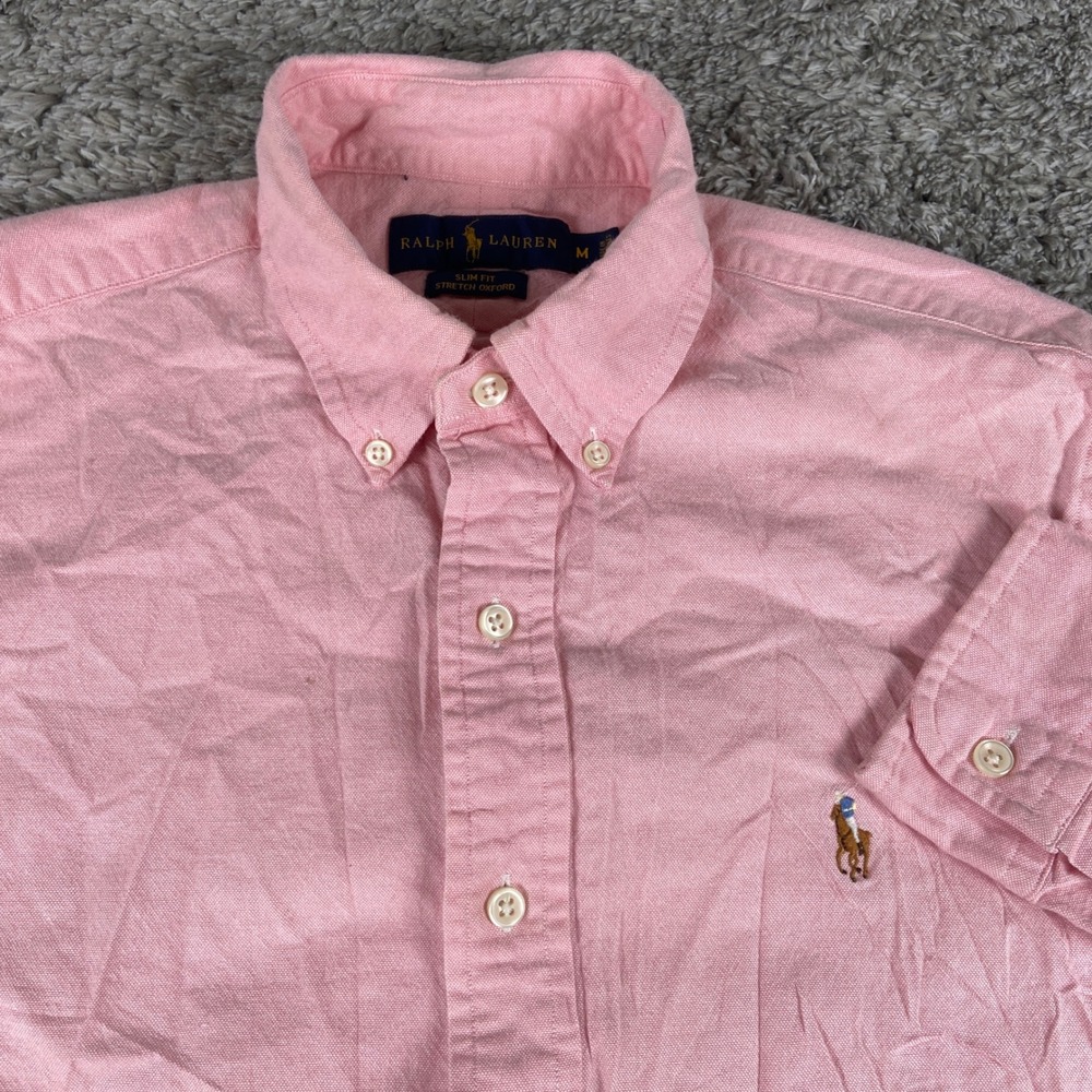 Ralph Lauren Slim Fit Stretch Oxford Mens M Pink Long Sleeve Button Down Shirt